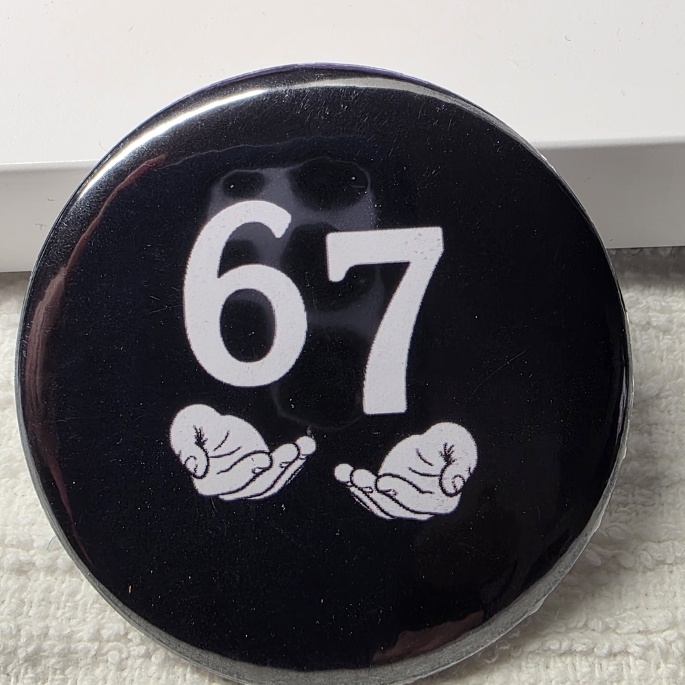 Black and White Button with Number 67
